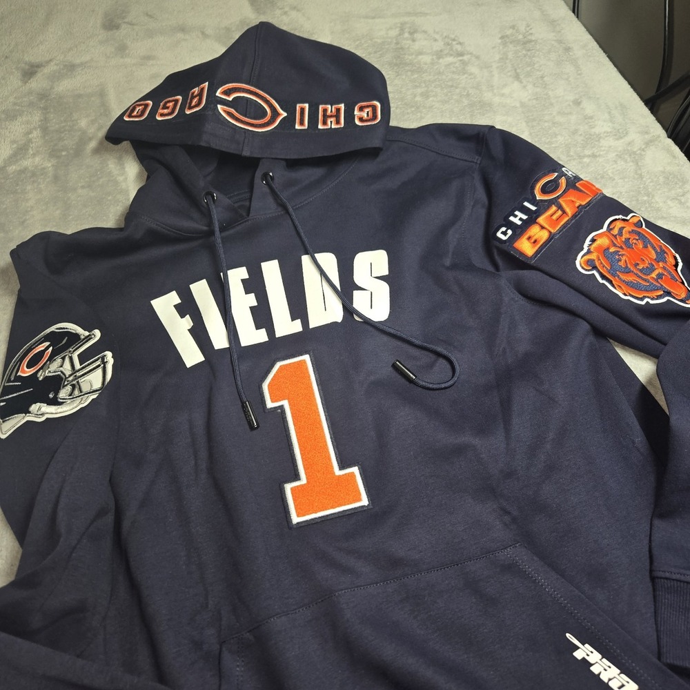 Pro Standard Justin Fields Chicago Bears Hoodie Mens M Navy NFL Chenille Patches